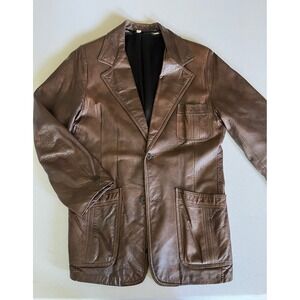 Vintage Mens Brown Leather Blazer Jacket Two Button Sport Coat 42 Chest